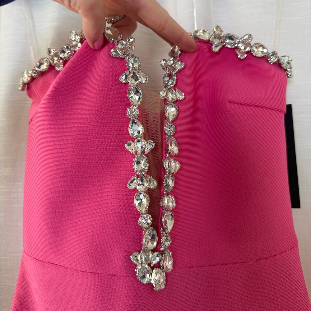 Fashion Nova Odessa Embellished Bandage Gown Pink Strapless Maxi | NWT Size S - Picture 10 of 17